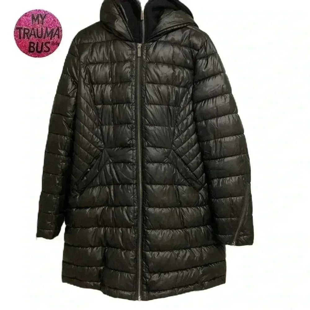 French Connectin Men’s Coat attached Hooded Zip in bibby shell black Sz. Large